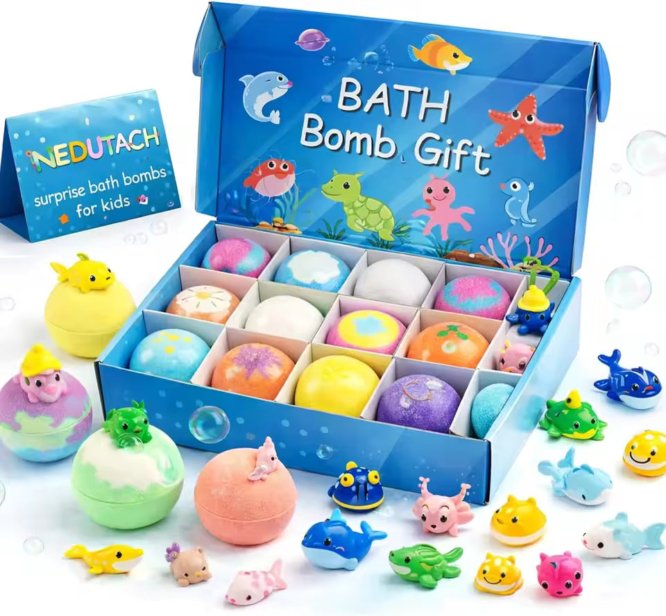 Kids Organic Bath Bombs Set with Surprise Toy Inside