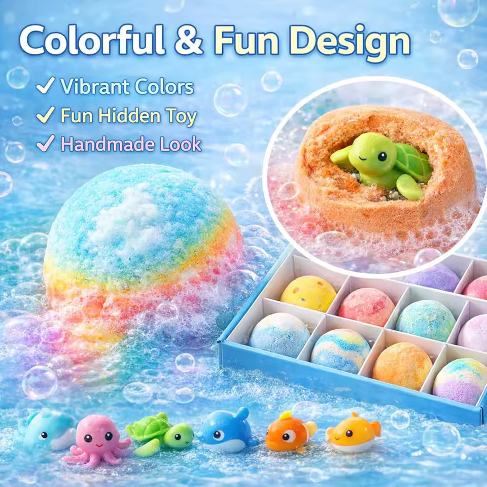 Kids Organic Bath Bombs Set with Surprise Toy Inside
