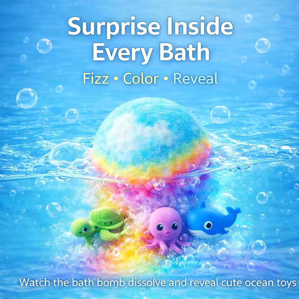Kids Organic Bath Bombs Set with Surprise Toy Inside